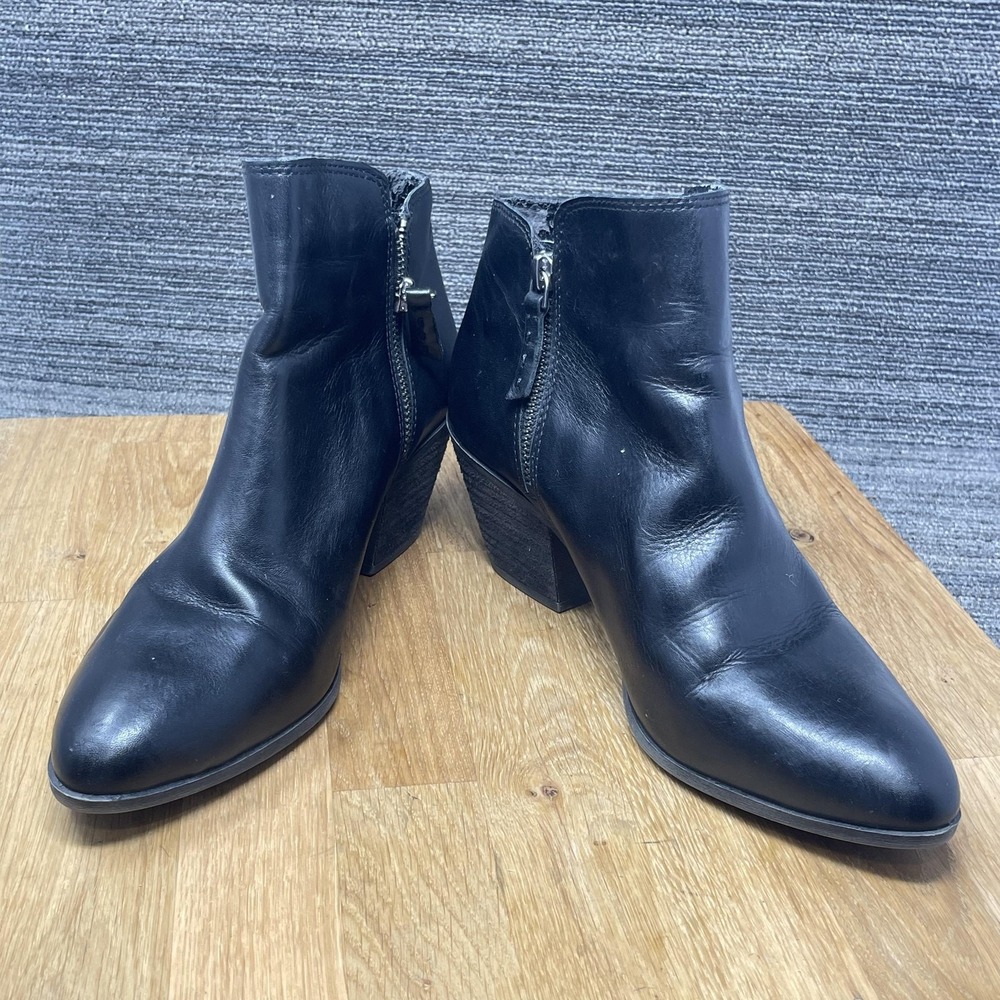 Frye Judith Boots Women‎ 8.5 Black Leather Double Zip Ankle Heel Booties Biker - Picture 2 of 16